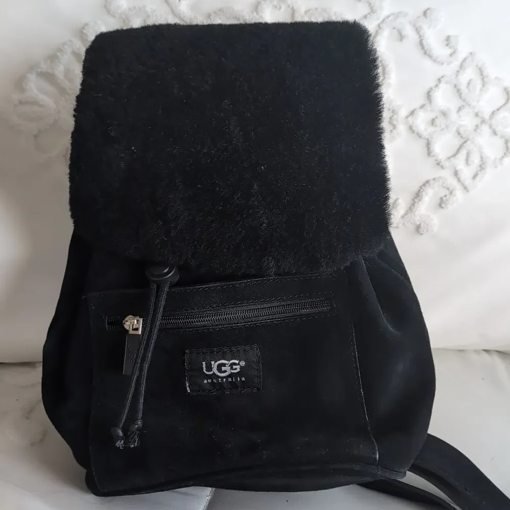 UGG Australia Nordie🖤 Black Shearling & Sueded Drawstring Mini Backpack NWOT